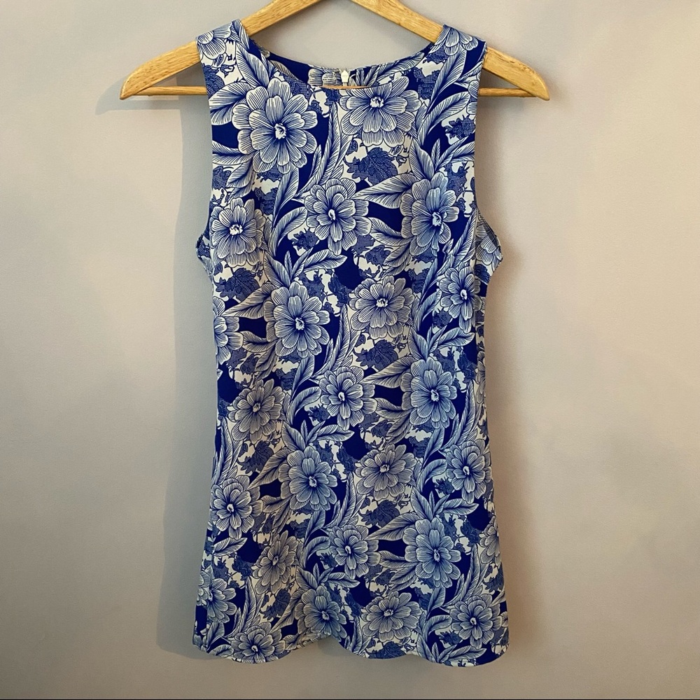 Blue and white floral mini dress
